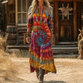 【Långärmad】Färglad Vintageklänning