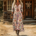 【Långärmad】 Vintage Klänning Med Blommönster