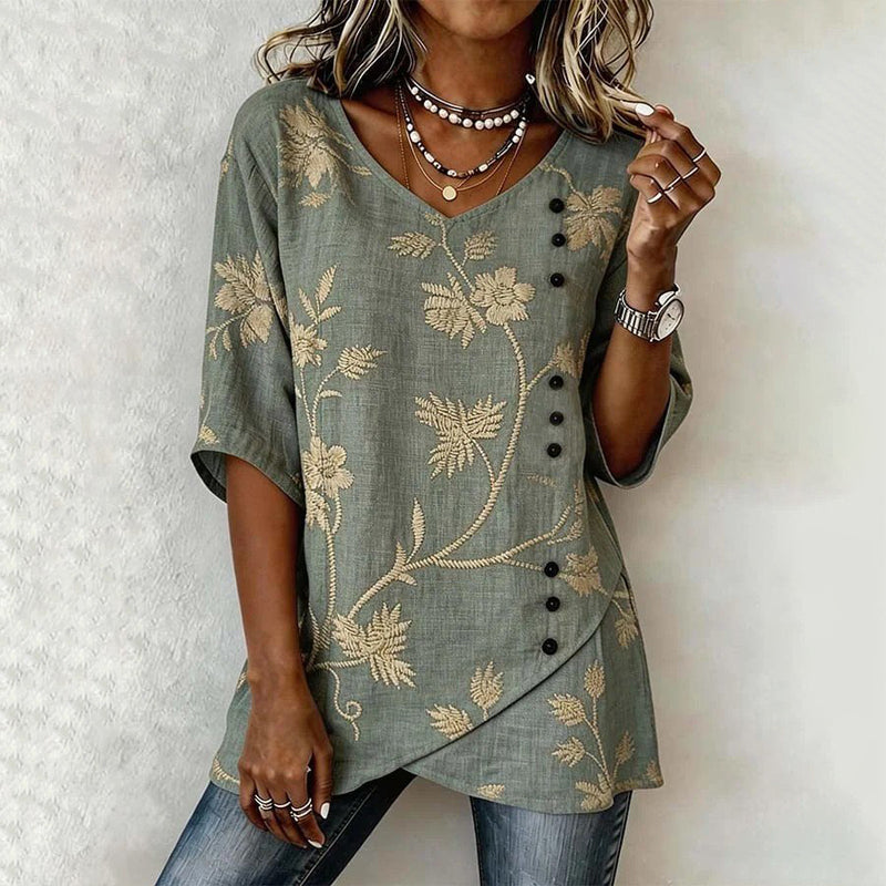 Vintage Blus Med Blommönster