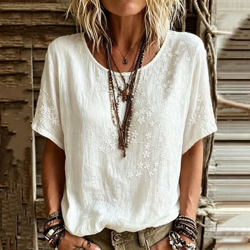 Casual T-Shirt Med Blommigt Tryck