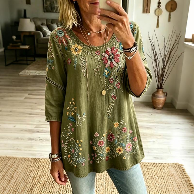 Vintage Blus Med Blommönster