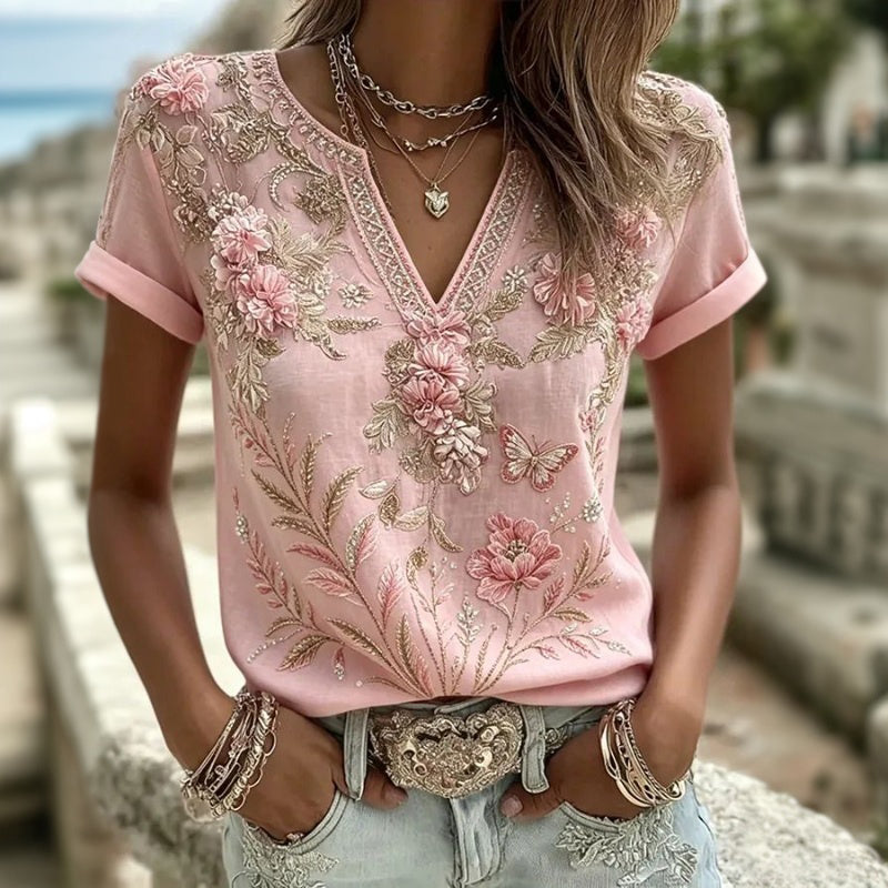 Vintage Blus Med Blommönster