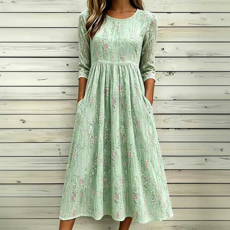 Vintage Blommigt Tryck Klänning