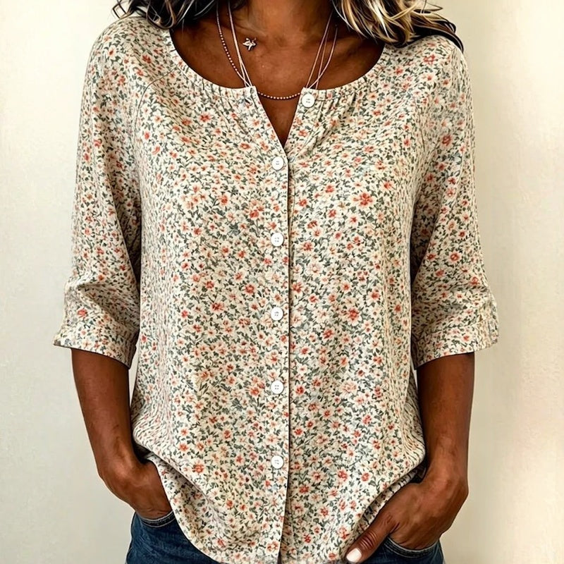 Vintage Blus Med Blommönster