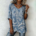 Vintage Blus Med Bladtryck