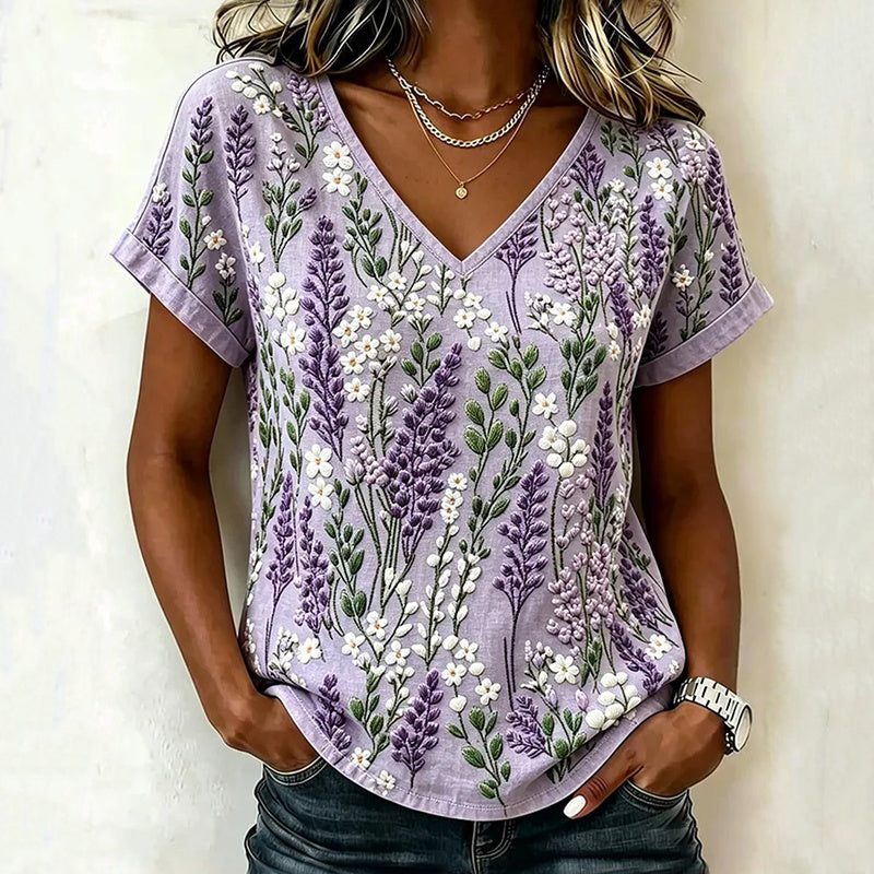 Vintage Blus Med Blommönster