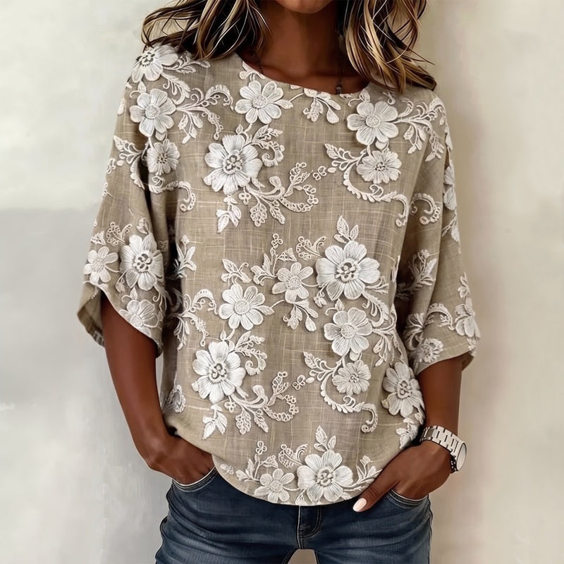Vintage Blus Med Blommönster