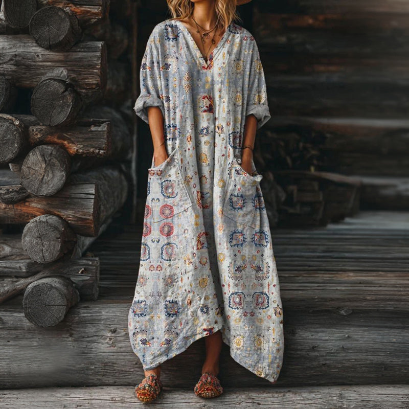 【Långärmad】Avslappnad Vintage Klänning
