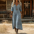 【Långärmad】Vintageklänning Med Geometriskt Tryck