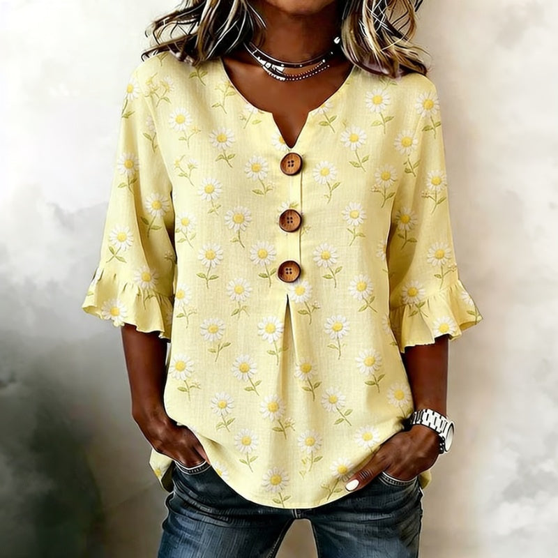 Vintage Blus Med Blommönster