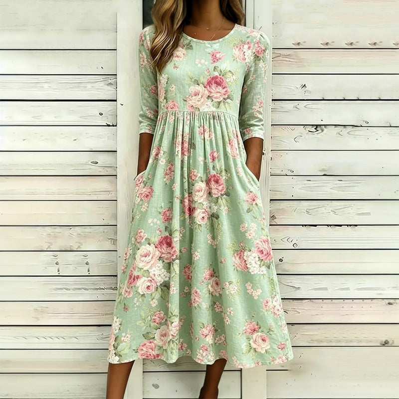 Vintage Blommigt Tryck Klänning