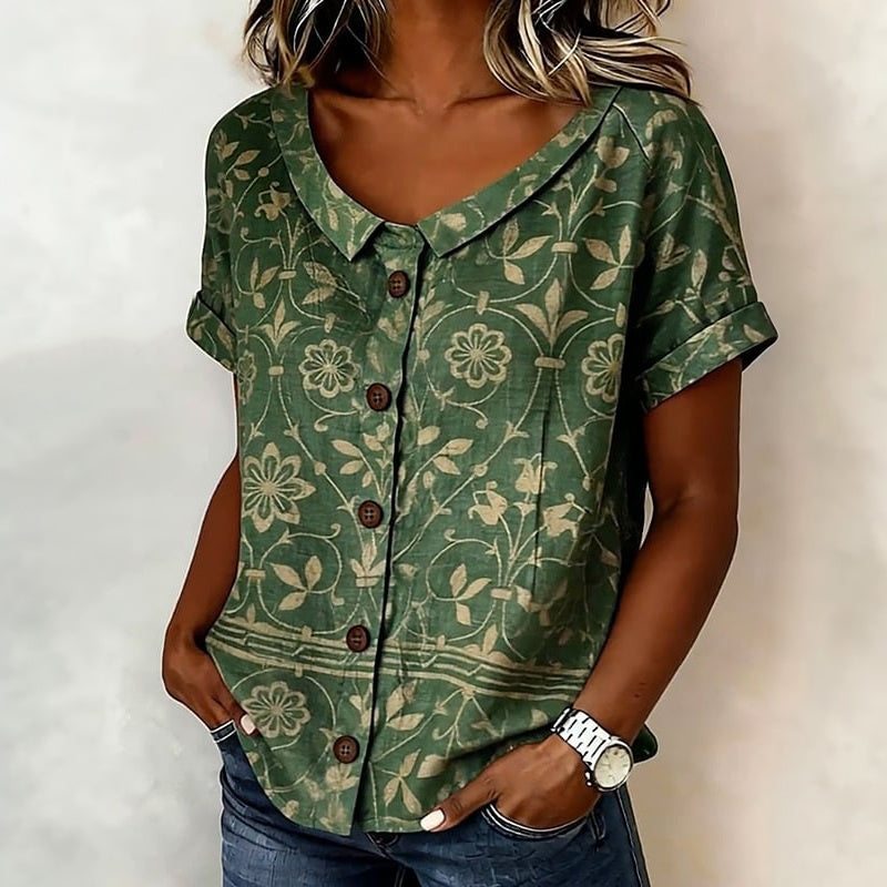 Vintage Blus Med Blommönster