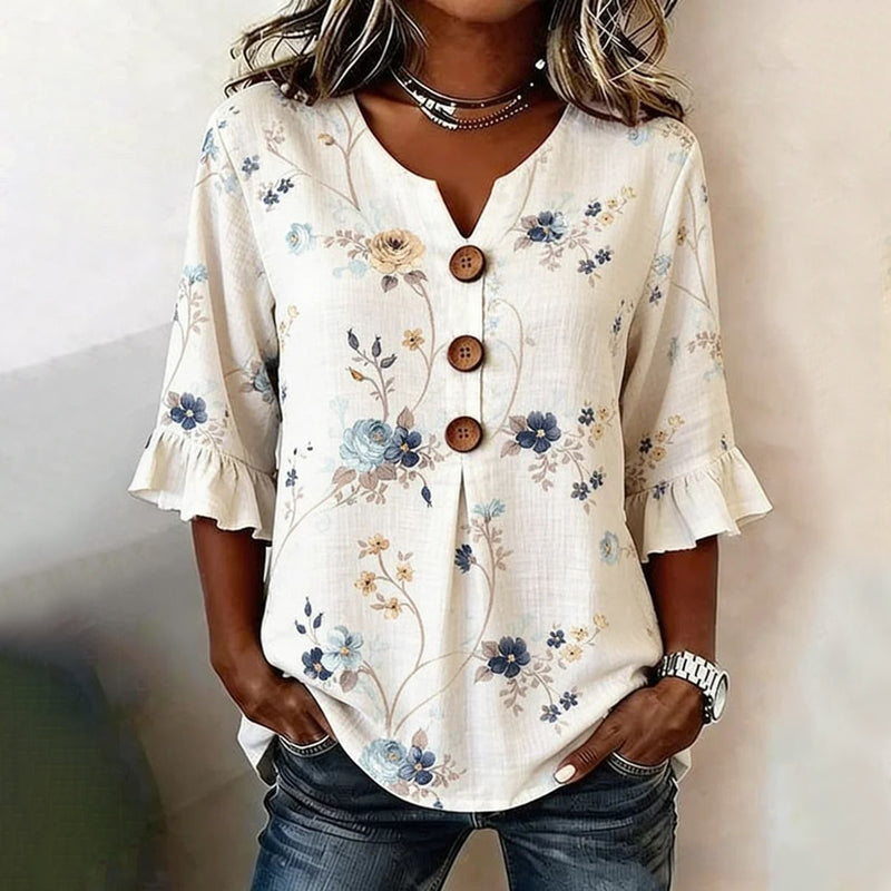 Vintage Blus Med Blommönster