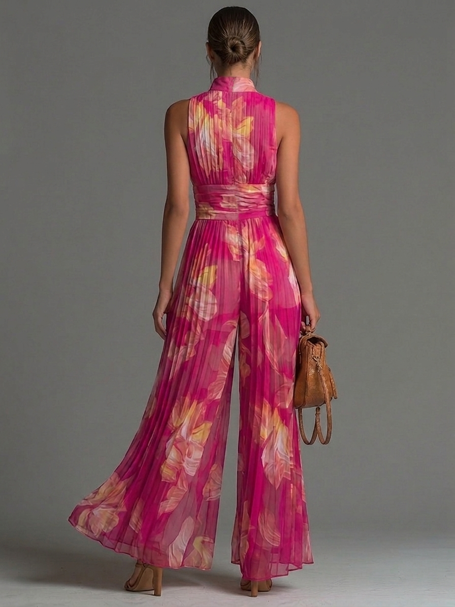Leila| Plisserad Blommig Jumpsuit i Fuchsia™