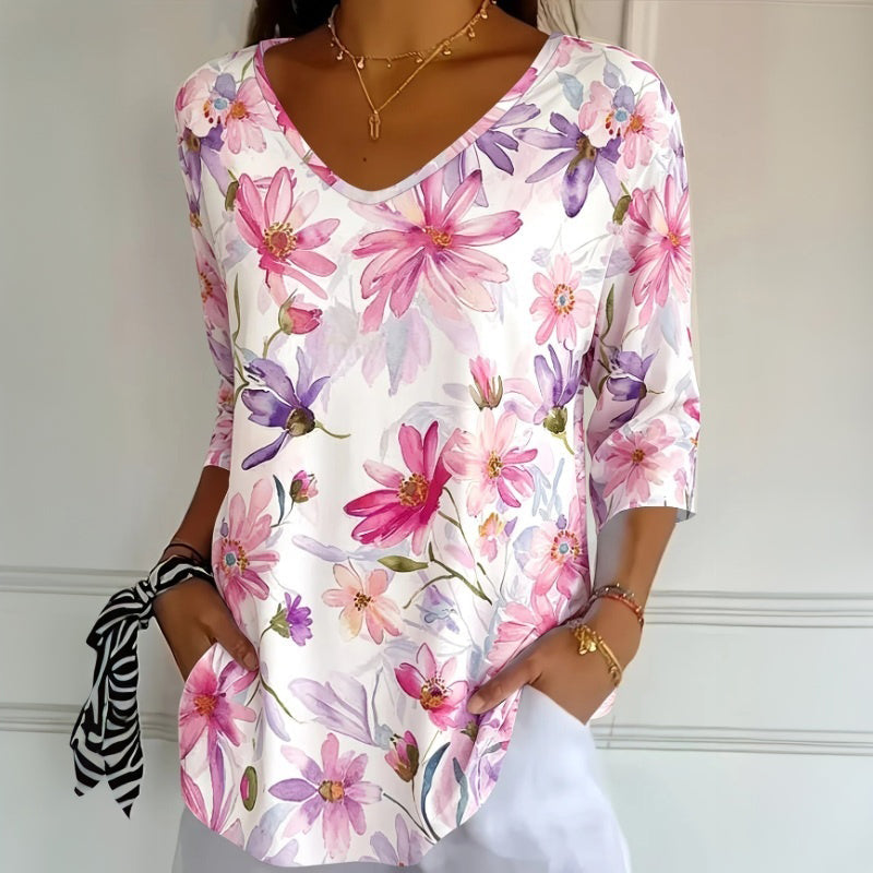 Vintage Blus Med Blommönster